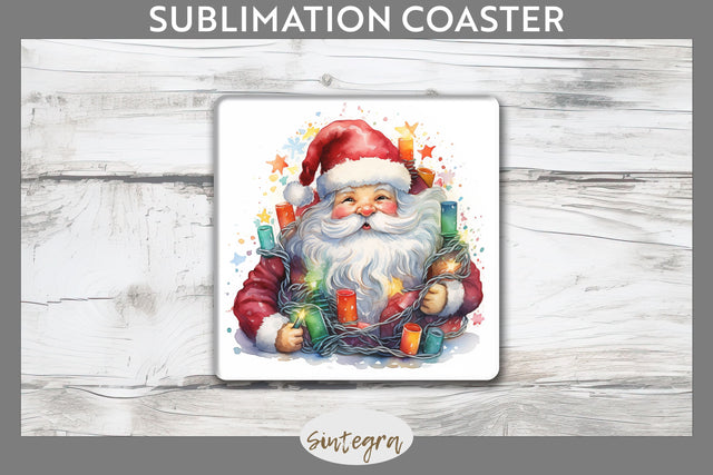 Christmas Santa Claus Entangled in lights Square Coaster Sublimation SVG Sintegra 