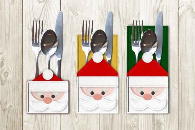 Christmas Santa Face Silverware Sleeve ITH Applique Embroidery Embroidery/Applique DESIGNS Risa Rocks It 