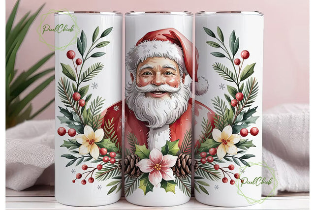 Christmas Santa Floral 20oz Tumbler Wrap Sublimation PixelChick 