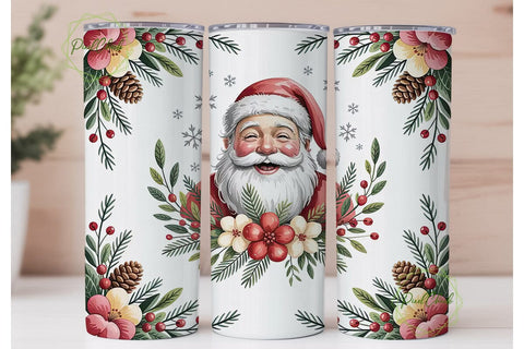 Christmas Santa Floral 20oz Tumbler Wrap Sublimation PixelChick 