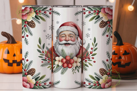 Christmas Santa Floral 20oz Tumbler Wrap Sublimation PixelChick 