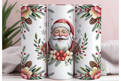Christmas Santa Floral 20oz Tumbler Wrap Sublimation PixelChick 