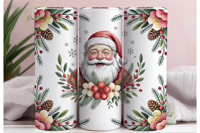 Christmas Santa Floral 20oz Tumbler Wrap Sublimation PixelChick 