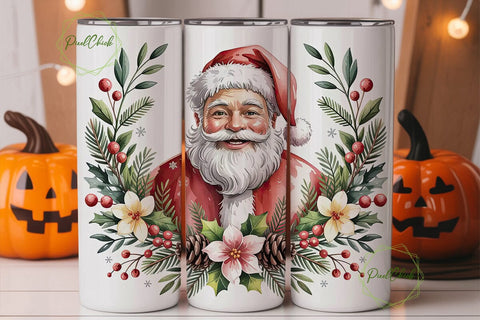 Christmas Santa Floral 20oz Tumbler Wrap Sublimation PixelChick 