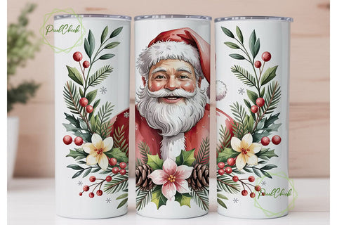 Christmas Santa Floral 20oz Tumbler Wrap Sublimation PixelChick 