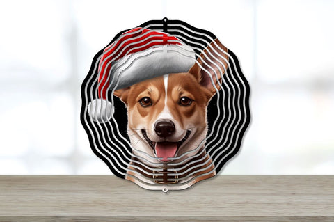 Christmas Santa Hat Basenji Dog Wind Spinner Sublimation Regulrcrative 