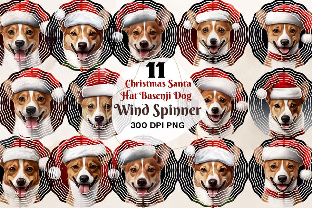Christmas Santa Hat Basenji Dog Wind Spinner Sublimation Regulrcrative 