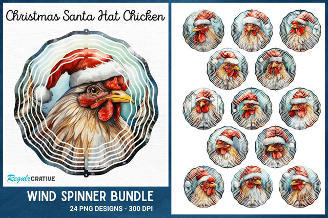 Christmas Santa Hat Chicken Wind Spinner Sublimation Sublimation Regulrcrative 