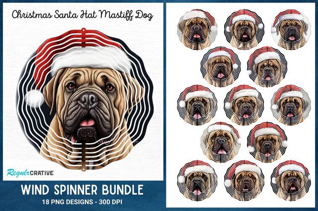 Christmas Santa Hat Mastiff Dog Wind Spinner Bundle Sublimation Regulrcrative 