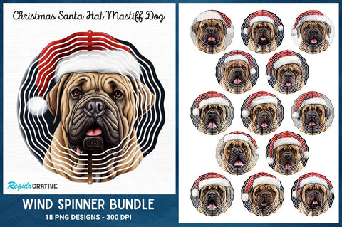 Christmas Santa Hat Mastiff Dog Wind Spinner Bundle Sublimation Regulrcrative 