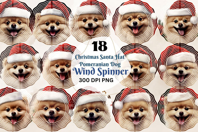 Christmas Santa Hat Pomeranian Dog Wind Spinner Bundle Sublimation Regulrcrative 