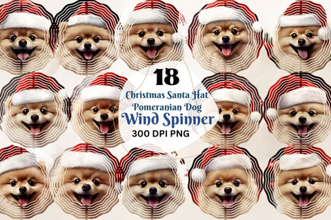 Christmas Santa Hat Pomeranian Dog Wind Spinner Bundle Sublimation Regulrcrative 