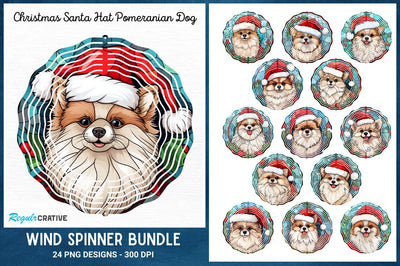 Christmas Santa Hat Pomeranian Dog Wind Spinner Bundle Sublimation Regulrcrative 