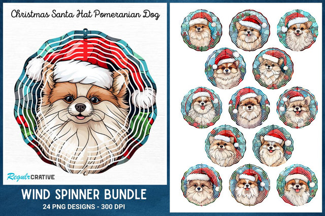Christmas Santa Hat Pomeranian Dog Wind Spinner Bundle Sublimation Regulrcrative 