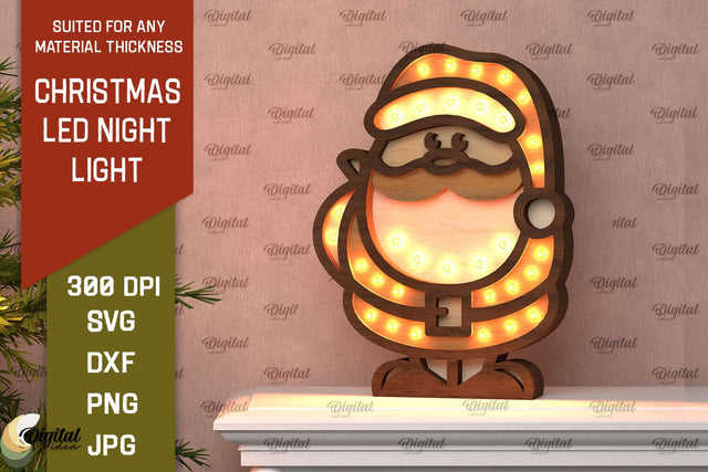 Christmas Santa Led Nightlight Laser Cut. 3D Light Box SVG SVG Evgenyia Guschina 