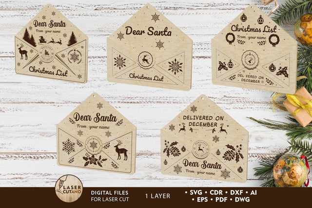 Christmas Santa Letters Decoration Laser Cut Template SVG LaserCutano 