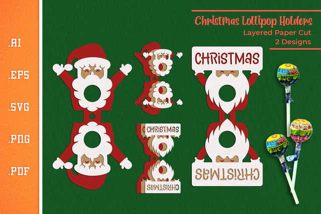 Christmas Santa Lollipop Holders - Paper Cut SVG SVG Slim Studio 