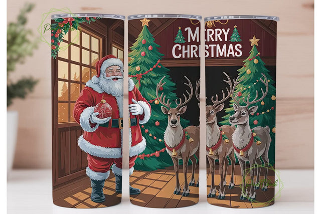Christmas Santa & Reindeer 20oz Tumbler Sublimation PixelChick 