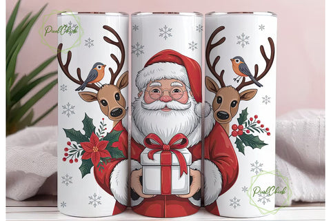 Christmas Santa & Reindeer 20oz Tumbler Sublimation PixelChick 