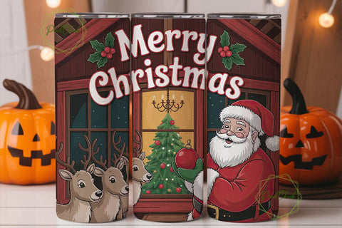 Christmas Santa & Reindeer 20oz Tumbler Sublimation PixelChick 