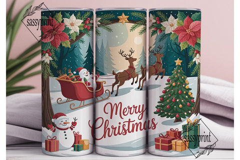 Christmas Santa Sleigh 20oz Tumbler Wrap Sublimation sassyprint 