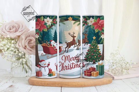 Christmas Santa Sleigh 20oz Tumbler Wrap Sublimation sassyprint 
