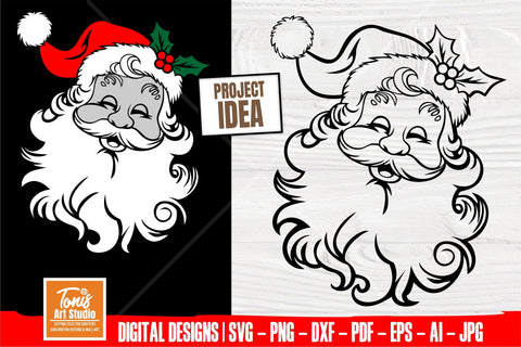 Christmas Santa SVG | Santa Claus Svg | Santa Face Svg | Cute Santa Svg | Santa Outline Svg SVG TonisArtStudio 