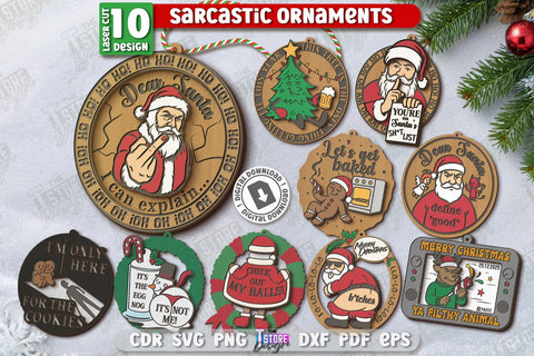 Christmas Sarcastic Ornaments Laser Cut Bundle | Christmas Tree Toys | Christmas Decorations | Holidays | Sassy Design Svg | CNC Files SVG The T Store Design 