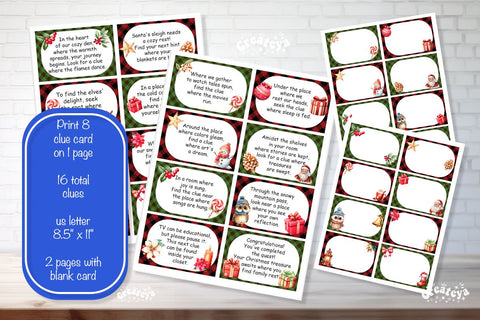 Christmas Scavenger hunt Printable cards for kids game Sublimation Createya Design 