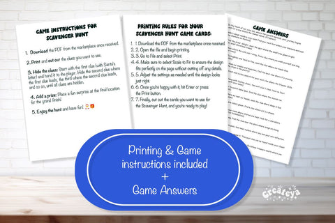 Christmas Scavenger hunt Printable cards for kids game Sublimation Createya Design 