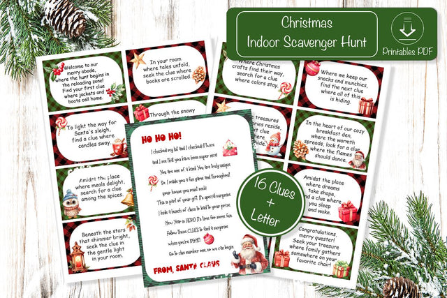 Christmas Scavenger hunt Printable cards for kids game Sublimation Createya Design 