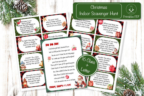 Christmas Scavenger hunt Printable cards for kids game Sublimation Createya Design 