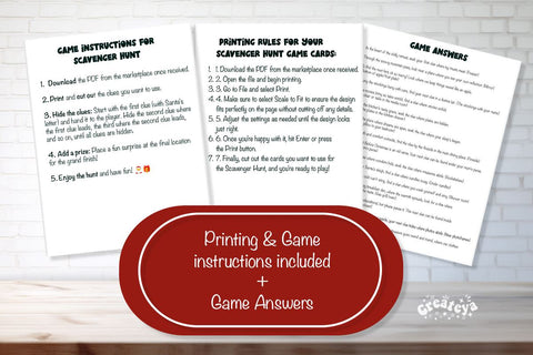 Christmas Scavenger hunt Printable cards for kids game Sublimation Createya Design 