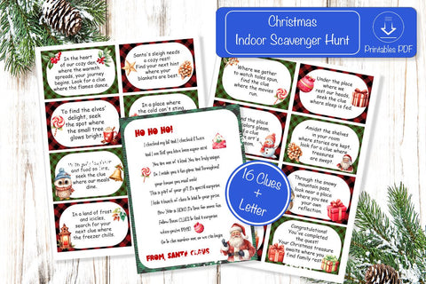 Christmas Scavenger hunt Printable cards for kids game Sublimation Createya Design 