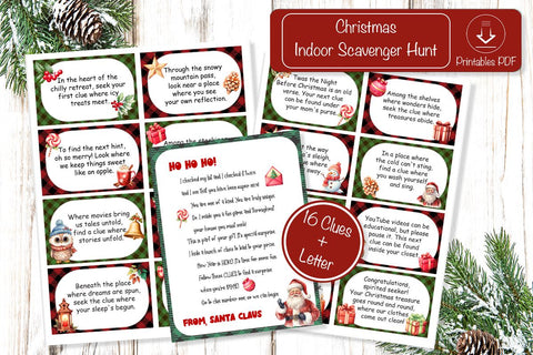 Christmas Scavenger hunt Printable cards for kids game Sublimation Createya Design 