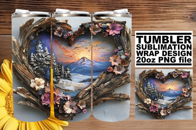 Christmas Scene 3D Heart Frame Tumbler Wrap 20oz Sublimation afrosvg 