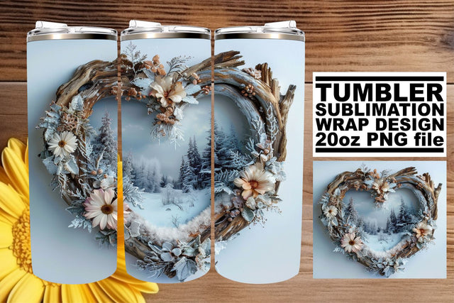 Christmas Scene 3D Heart Frame Tumbler Wrap 20oz Sublimation afrosvg 
