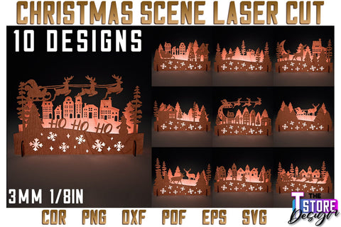 Christmas Scene Bundle | Christmas Shadow Scene | Christmas Night Light | CNC Files SVG The T Store Design 