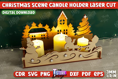 Christmas Scene Candle Holder Bundle | Candlestick | Shadow Scene | Christmas Decor | CNC Files SVG The T Store Design 