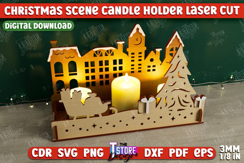 Christmas Scene Candle Holder Bundle | Candlestick | Shadow Scene | Christmas Decor | CNC Files SVG The T Store Design 