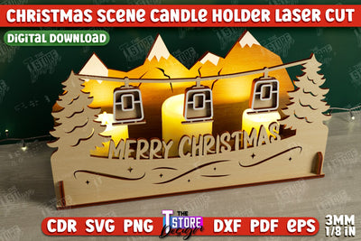 Christmas Scene Candle Holder | Candlestick | Shadow Scene | Christmas Decor | CNC File SVG The T Store Design 