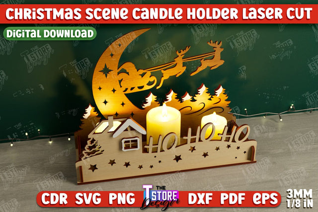Christmas Scene Candle Holder | Candlestick | Shadow Scene | Christmas Decor | CNC File SVG The T Store Design 