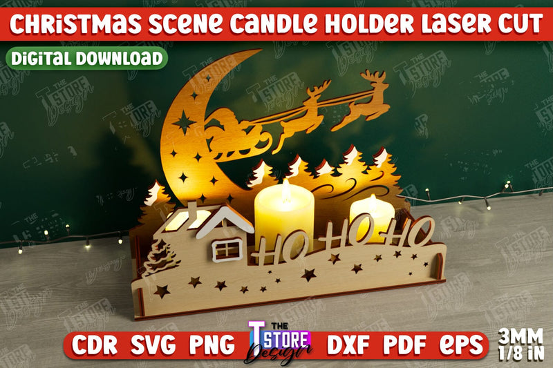 Christmas Scene Candle Holder | Candlestick | Shadow Scene | Christmas Decor | CNC File SVG The T Store Design 