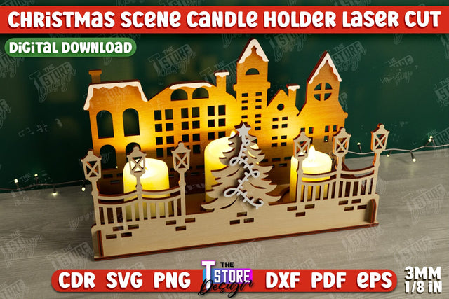 Christmas Scene Candle Holder | Candlestick | Shadow Scene | Christmas Decor | CNC File SVG The T Store Design 