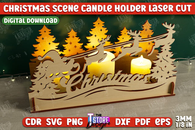 Christmas Scene Candle Holder | Candlestick | Shadow Scene | Christmas Decor | CNC File SVG The T Store Design 