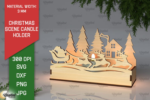 Christmas scene Candle Holder Laser Cut SVG Evgenyia Guschina 