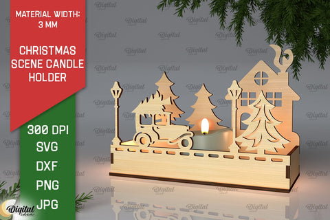 Christmas scene Candle Holder Laser Cut SVG Evgenyia Guschina 