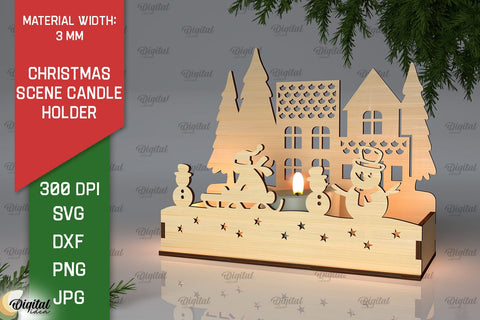 Christmas scene Candle Holder Laser Cut SVG Evgenyia Guschina 