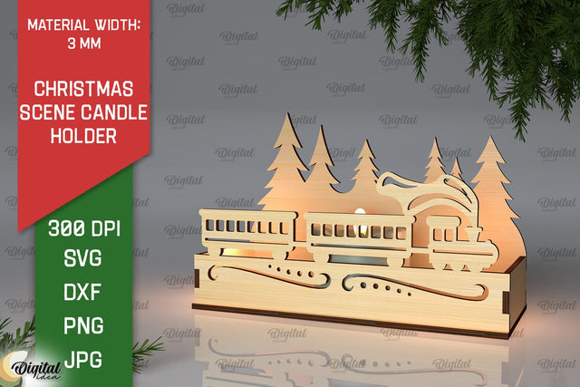 Christmas scene Candle Holder Laser Cut SVG Evgenyia Guschina 