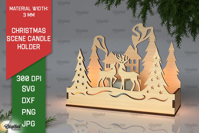 Christmas scene Candle Holder Laser Cut SVG Evgenyia Guschina 